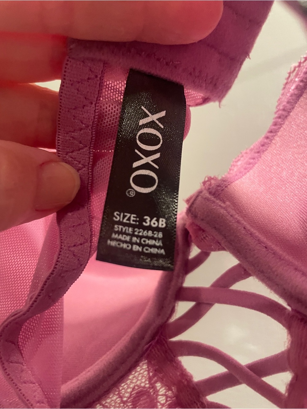 XOXO Hot Pink Lace Longline Bralette with Crisscross Front size 36B - Picture 5 of 8